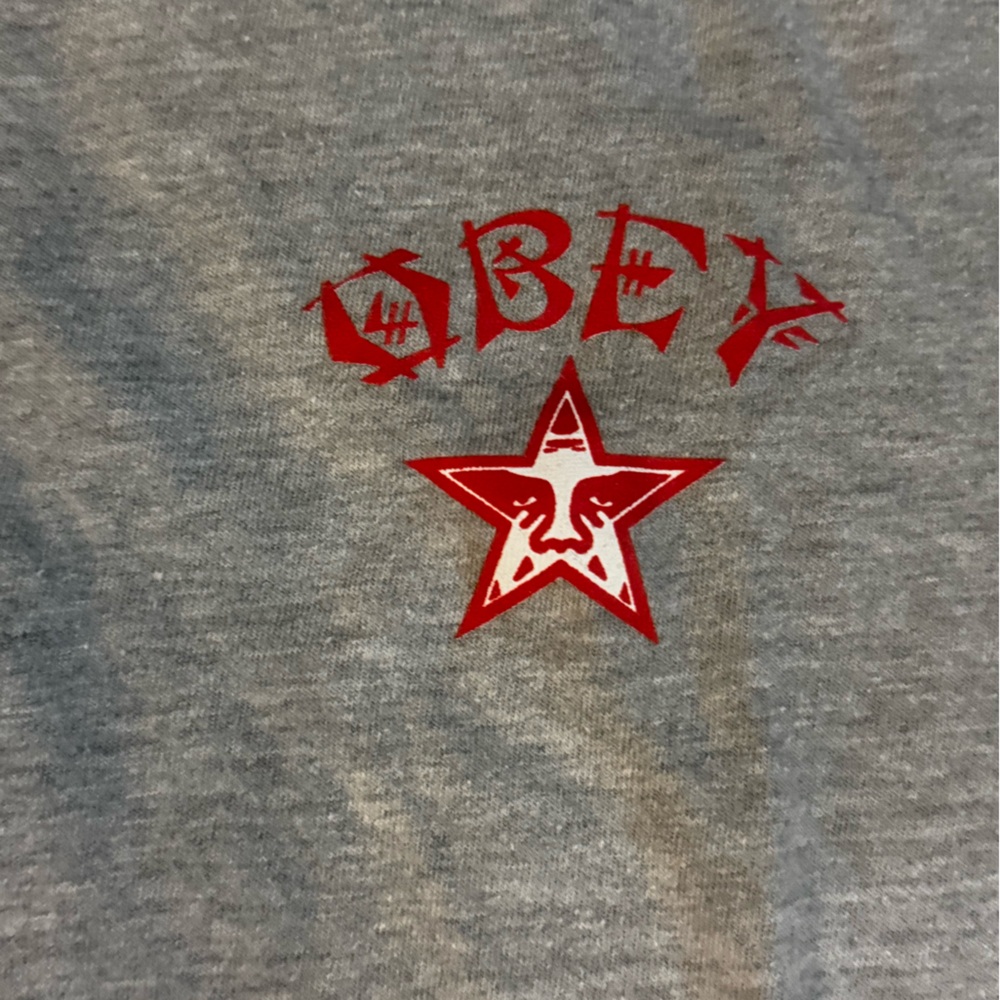 Obey Gray Tee with Red Star Graphic